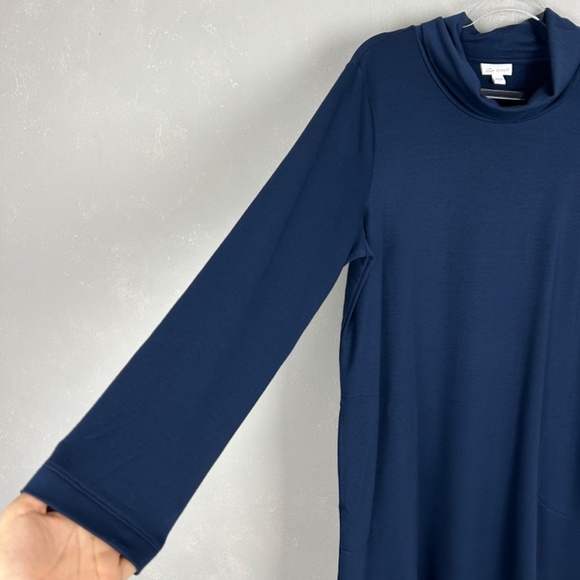 J. Jill size L Purejill cowl neck swing dress navy luxe tencel short long sleeve - Picture 4 of 13